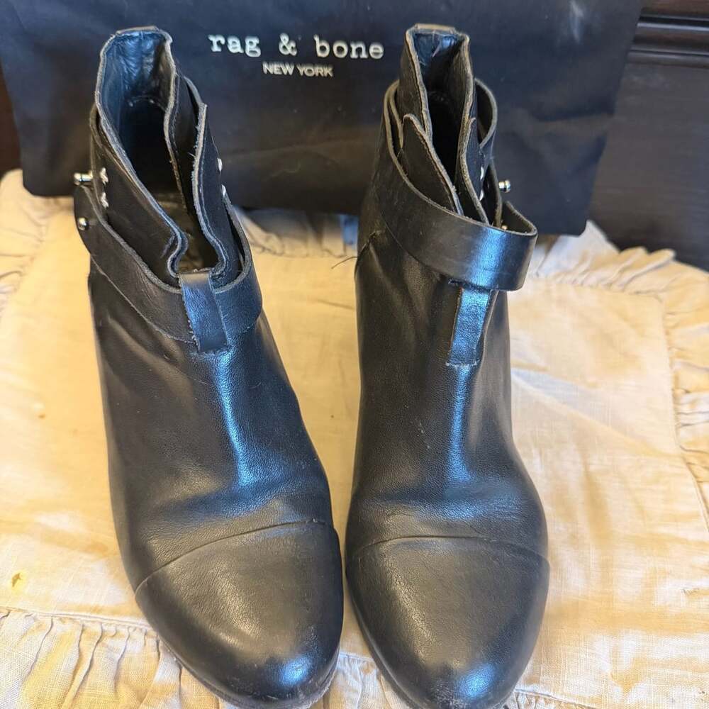Rag & Bone Black Leather Harrow Ankle Boots